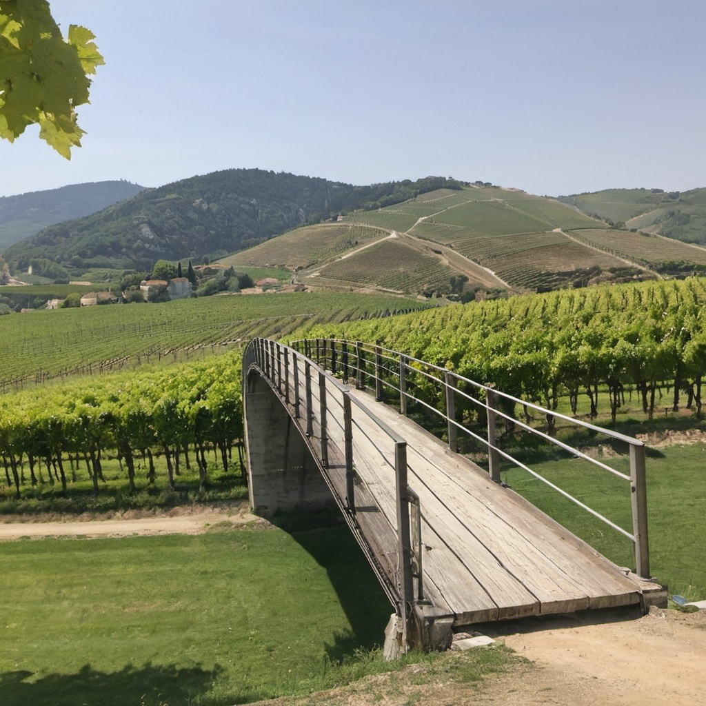 Bridge leading to a vineyard.